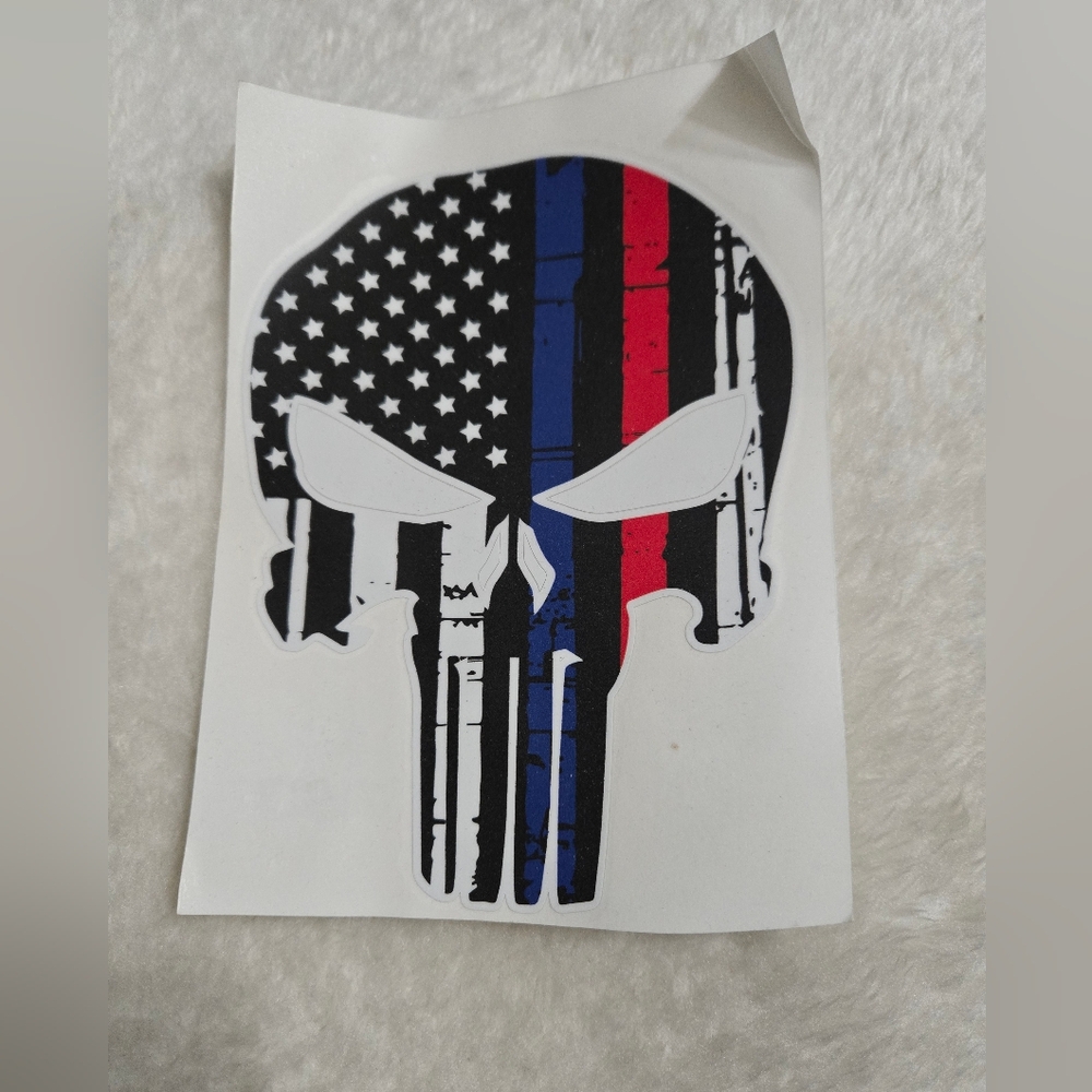 Thin Red Line Thin Blue Line First Responder Memorial Skull Sticker Decal NEW